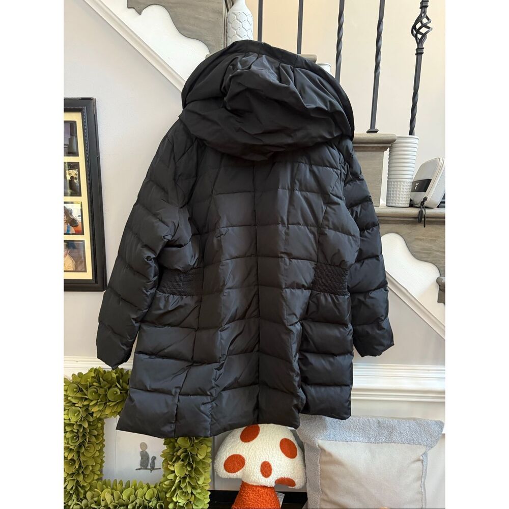 Cole Haan Black Quilted Down Feather Long Hooded Puffer Coat sz 2X EUC - Picture 8 of 9